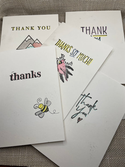 Handcrafted Blank Thank You Cards (Set of 5)
