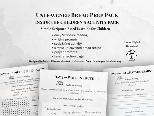 Unleavened Bread Activity Pack for Children | 7-Day Scripture-Based Learning (Printable PDF)