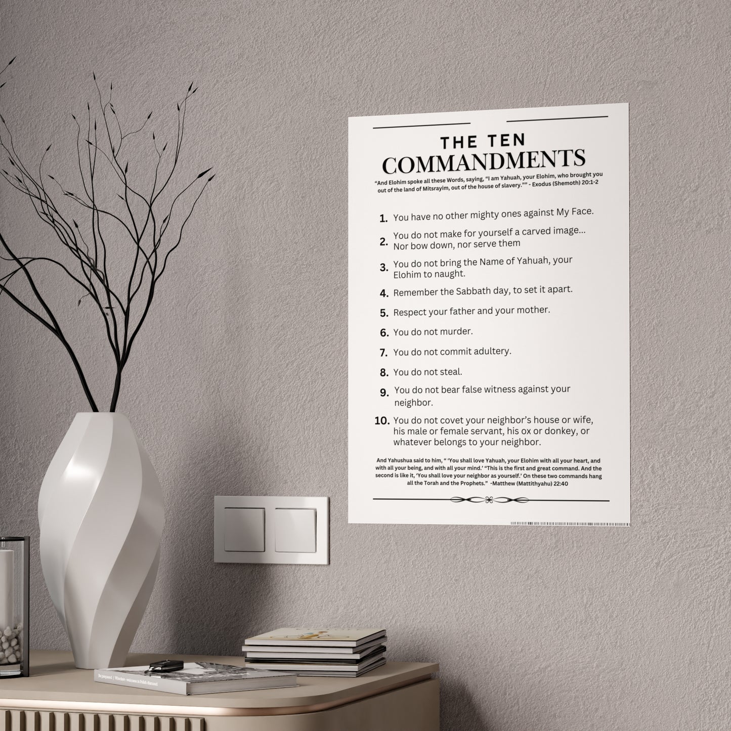 Ten Commandments Poster using the Name of Yahuah, your Elohim - Glossy Print (White Background Color)