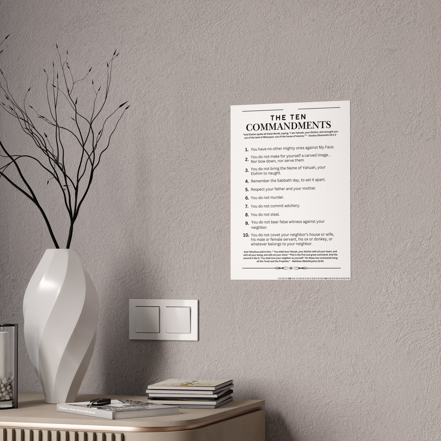 Ten Commandments Poster using the Name of Yahuah, your Elohim - Glossy Print (White Background Color)