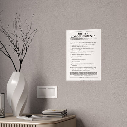 Ten Commandments Poster using the Name of Yahuah, your Elohim - Glossy Print (White Background Color)