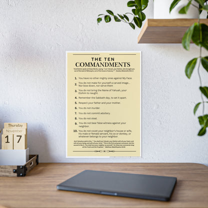 Ten Commandments Poster using the Name of Yahuah your Elohim - Glossy Print (Natural Background Color)