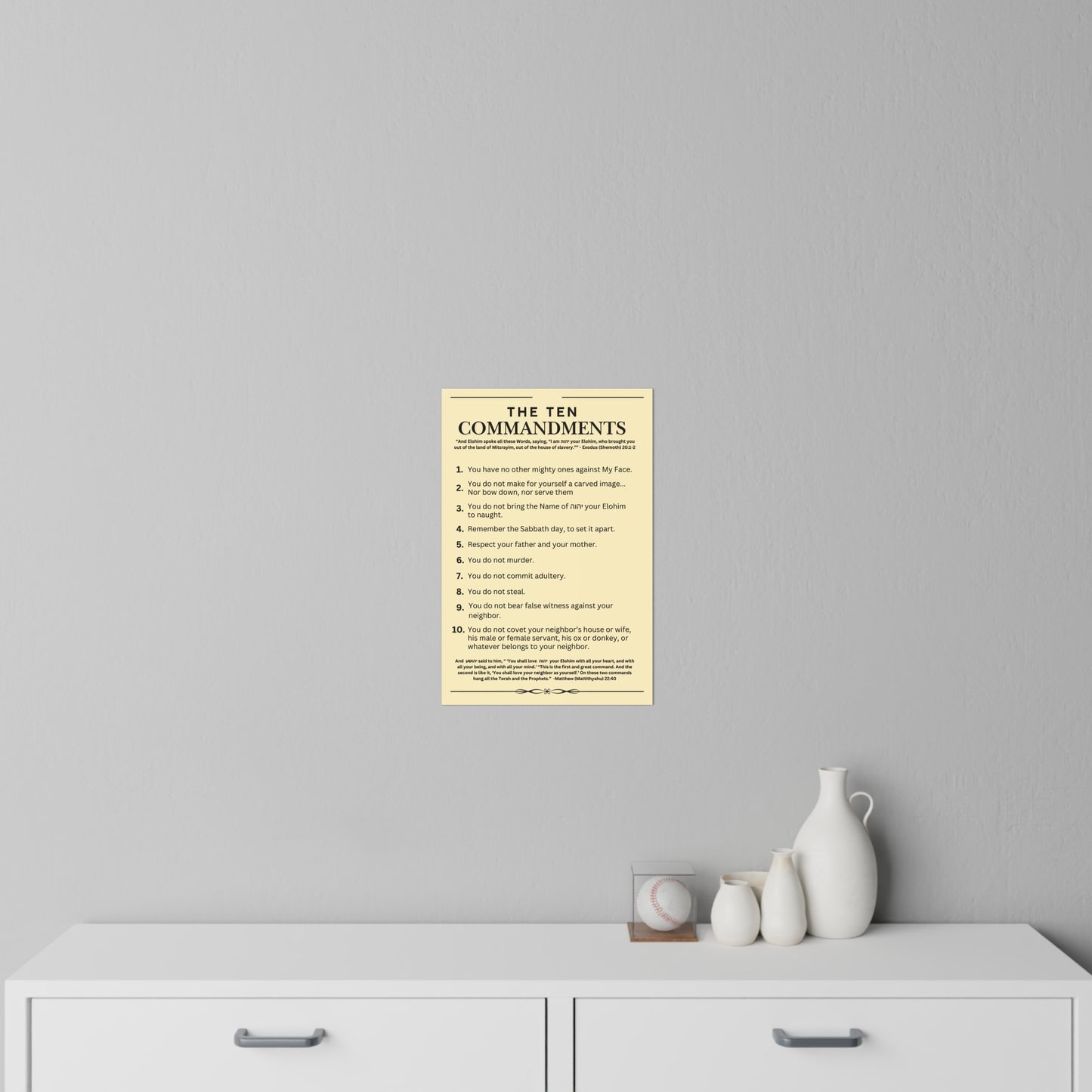 Ten Commandments using  the Name of Yahuah, your Elohim - Wall Decal - 12" x 18" (Natural Background Color)