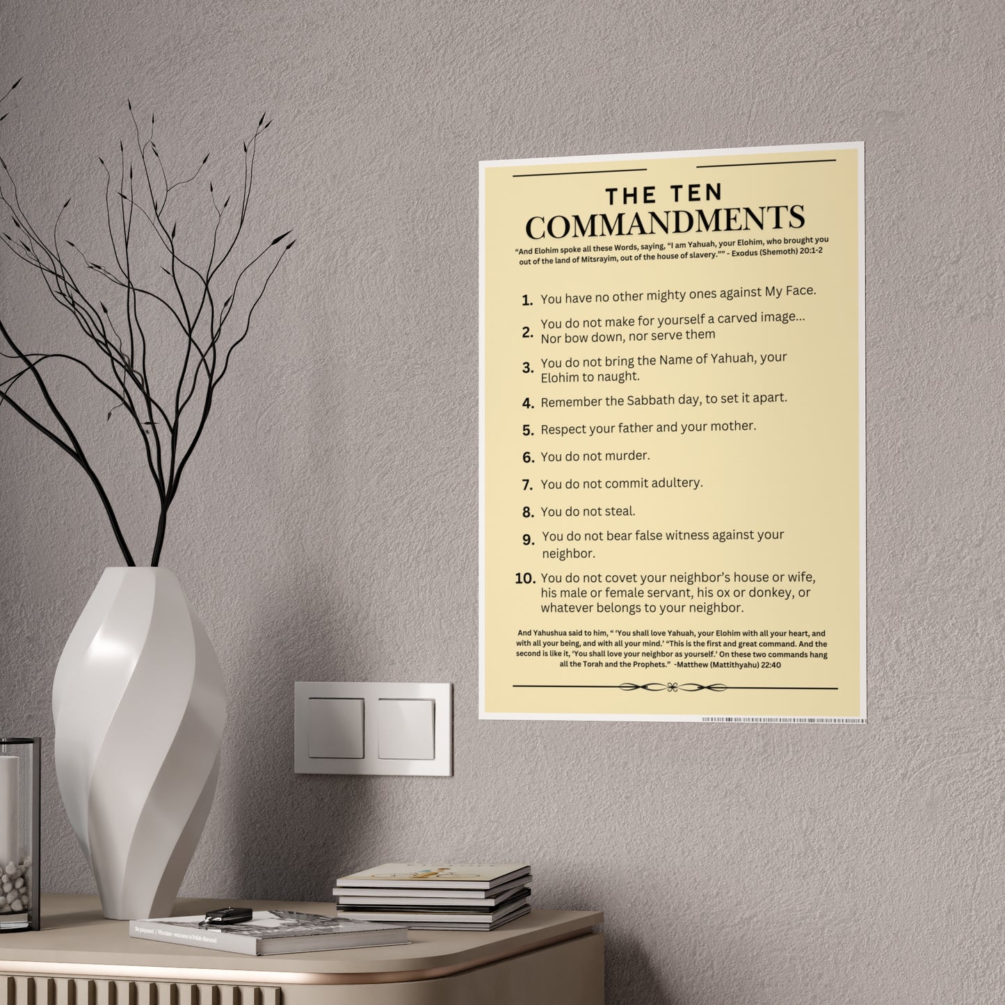 Ten Commandments Poster using the Name of Yahuah your Elohim - Glossy Print (Natural Background Color)
