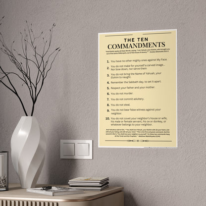 Ten Commandments Poster using the Name of Yahuah your Elohim - Glossy Print (Natural Background Color)