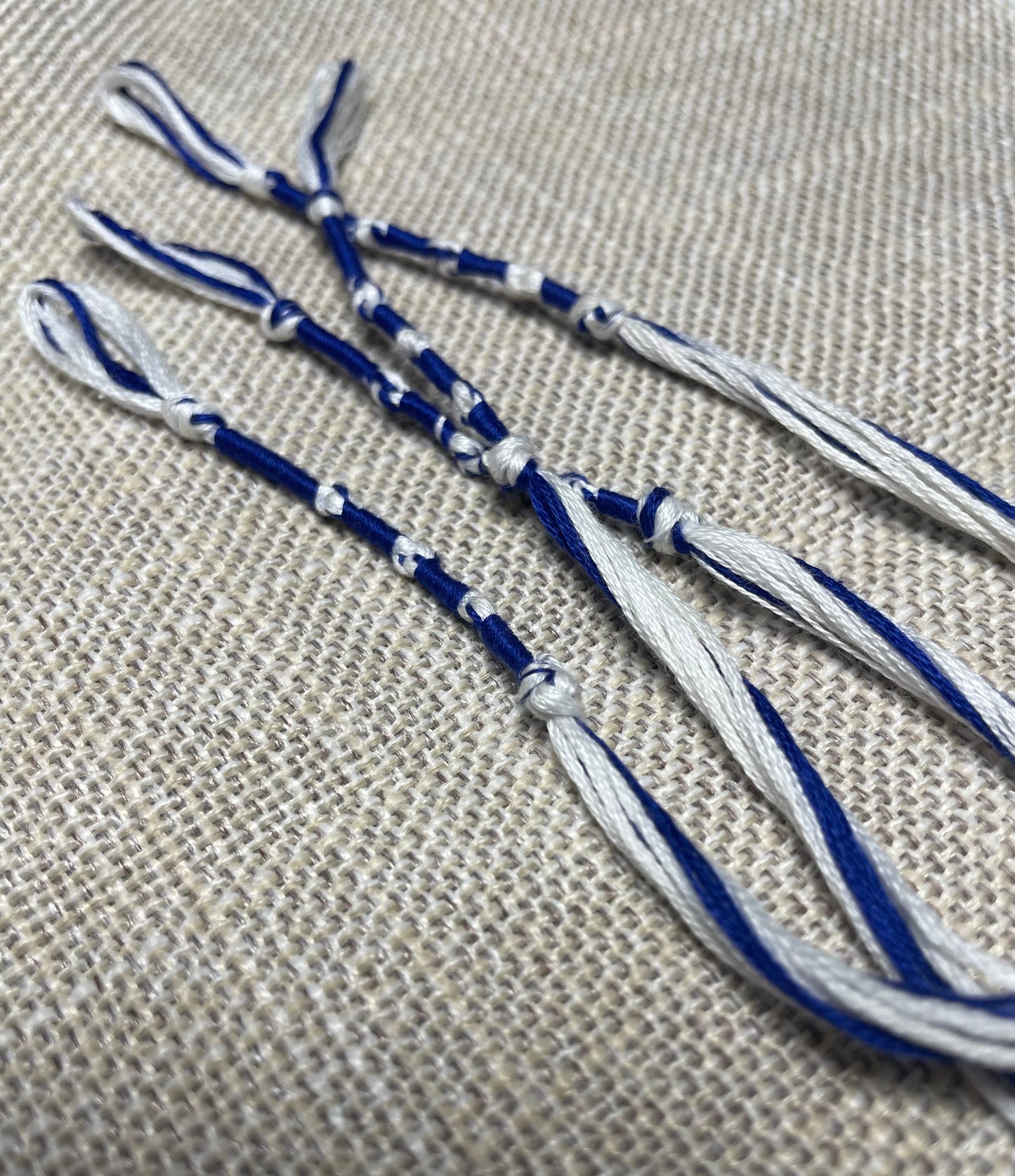 Blue & White Tzit-zit Tassels – Set of 4 – Handmade Cotton Fringe