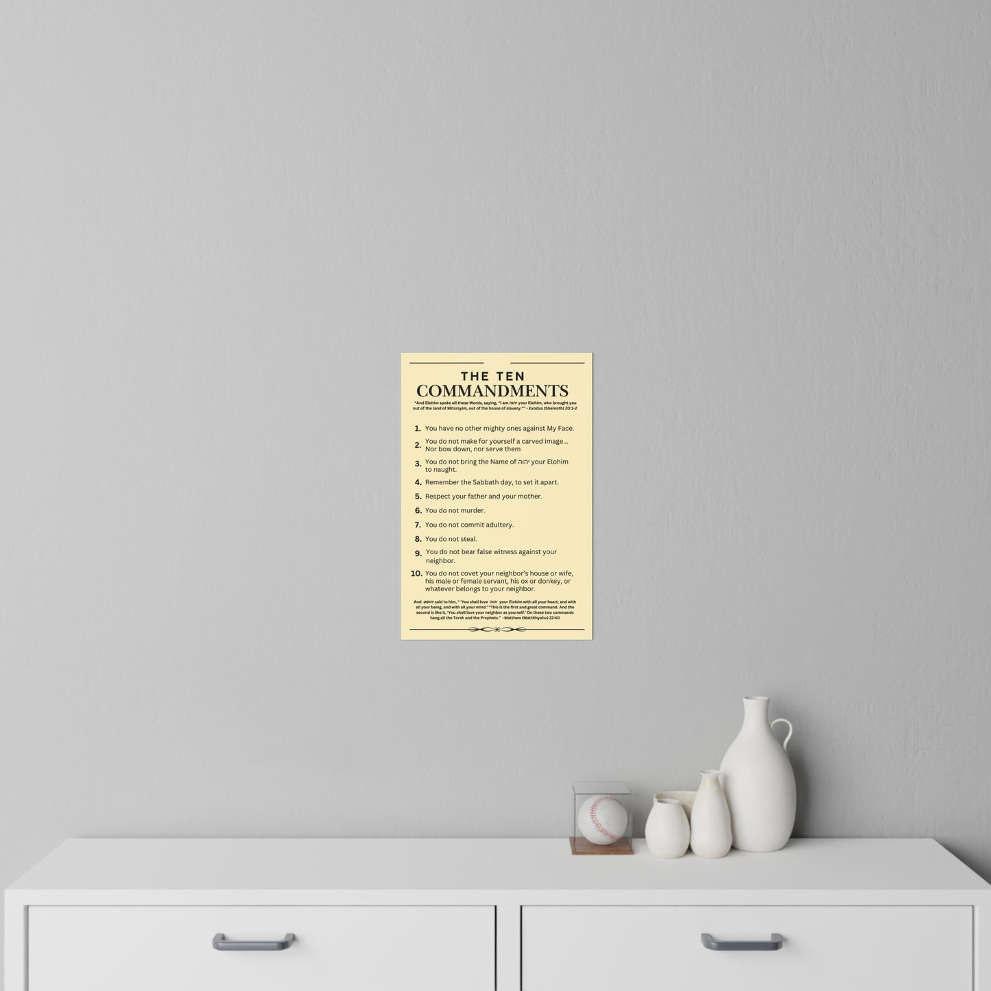 Ten Commandments using  the Name of יהוה your Elohim - Wall Decal - 12" x 18" (Natural Background Color)
