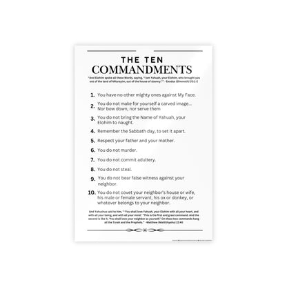 Ten Commandments Poster using the Name of Yahuah, your Elohim - Glossy Print (White Background Color)