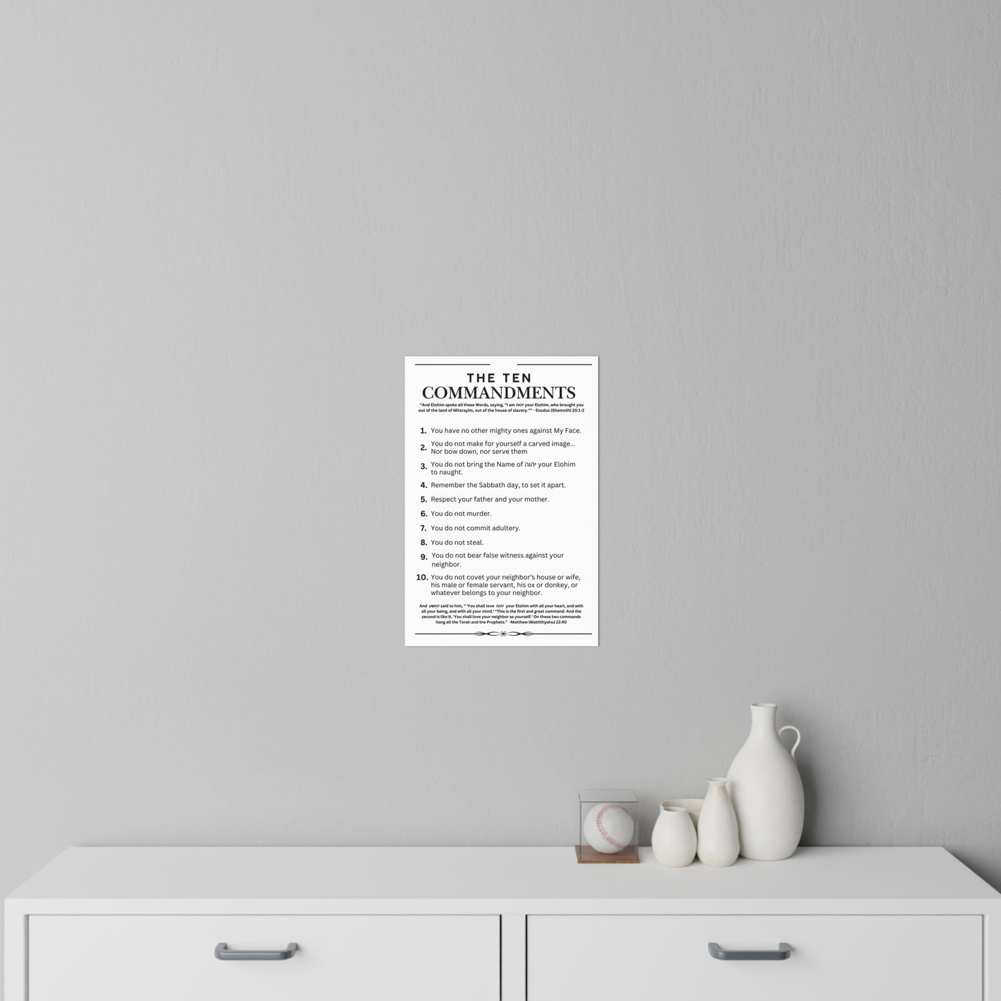 Ten Commandments using  the Name of יהוה your Elohim - Wall Decal - 12" x 18" (White Background Color)