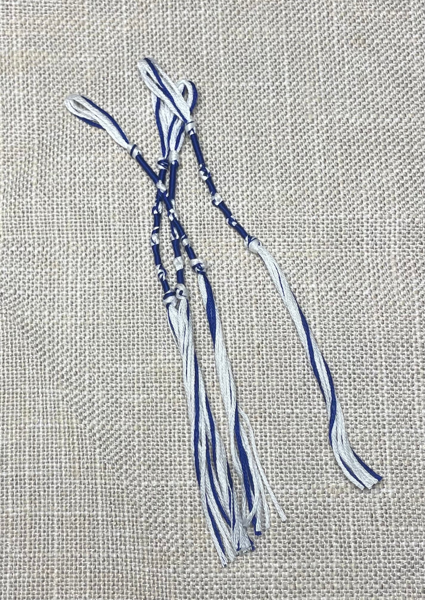 Blue & White Tzit-zit Tassels – Set of 4 – Handmade Cotton Fringe
