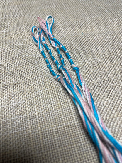 Set of four blue & pink tzit-zit tassels with blue cord by The Family of Yah