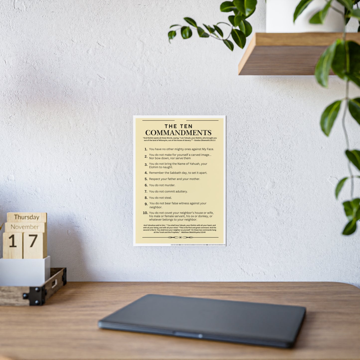 Ten Commandments Poster using the Name of Yahuah your Elohim - Glossy Print (Natural Background Color)