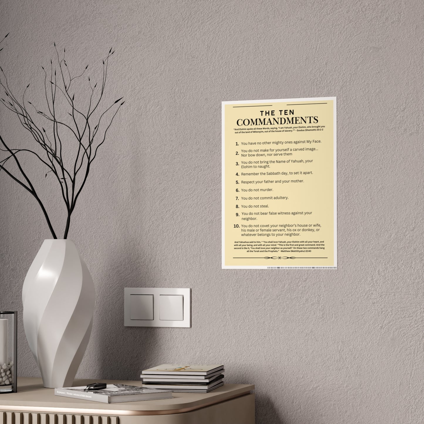 Ten Commandments Poster using the Name of Yahuah your Elohim - Glossy Print (Natural Background Color)
