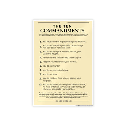 Ten Commandments Poster using the Name of Yahuah your Elohim - Glossy Print (Natural Background Color)