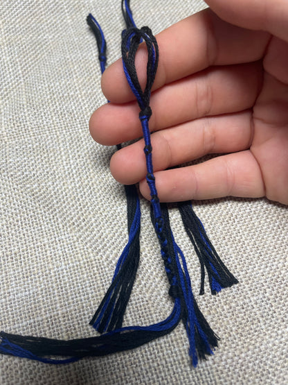 Blue & black handmade tzit-zit tassel set of four with blue cord by the Family of Yah