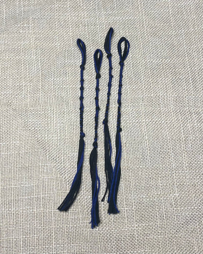 Blue & black handmade tzit-zit tassel set of four with blue cord by the Family of Yah