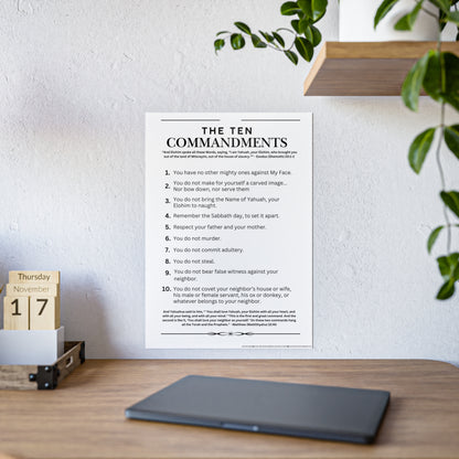 Ten Commandments Poster using the Name of Yahuah, your Elohim - Glossy Print (White Background Color)