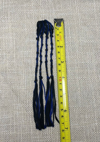 Tzit-zit tassel shown with rule for length understanding 7" – blue and black by The Family of Yah