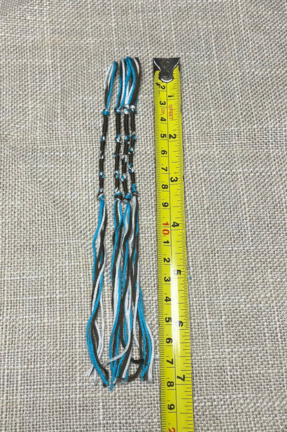 Set of four Dark Brown and Blue tzit-zit tassels with Ruler 7" length by the Family of Yah