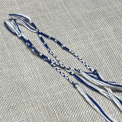 Set of four blue and white handmade tzit-zit tassels with braid finish by The Family of Yah