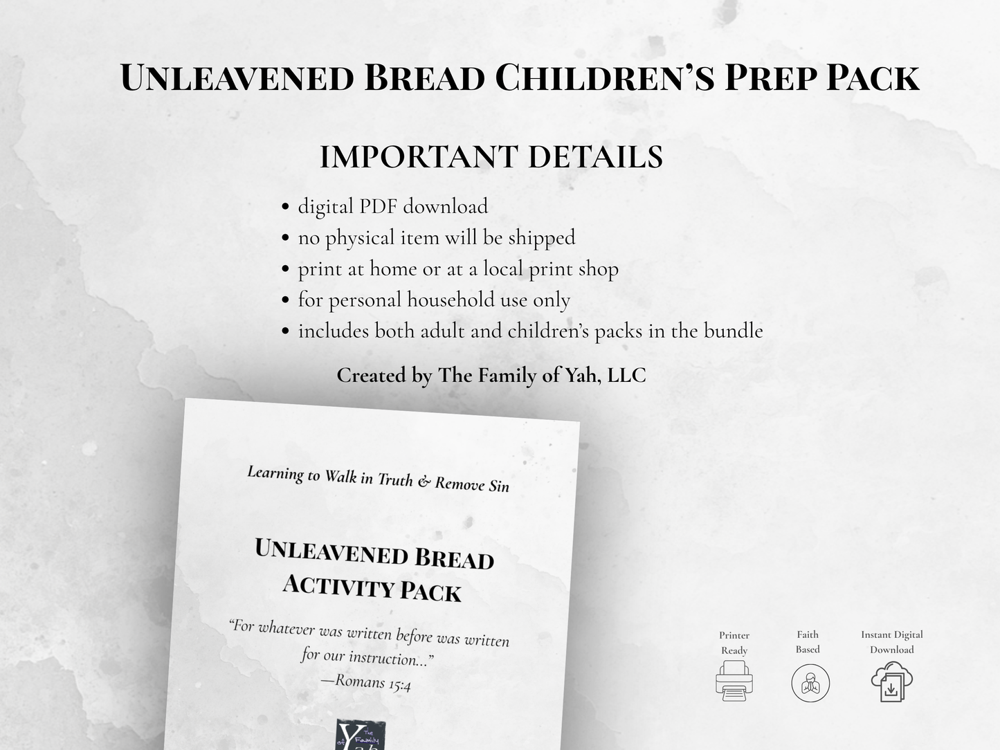 Unleavened Bread Activity Pack for Children | 7-Day Scripture-Based Learning (Printable PDF)