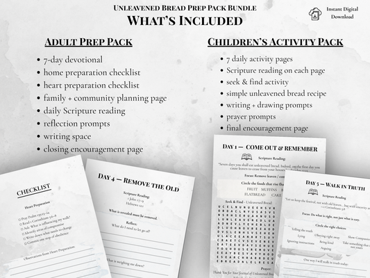 Unleavened Bread Prep Pack Bundle | Adult Devotional + Children’s Activity Pack (Printable PDF)