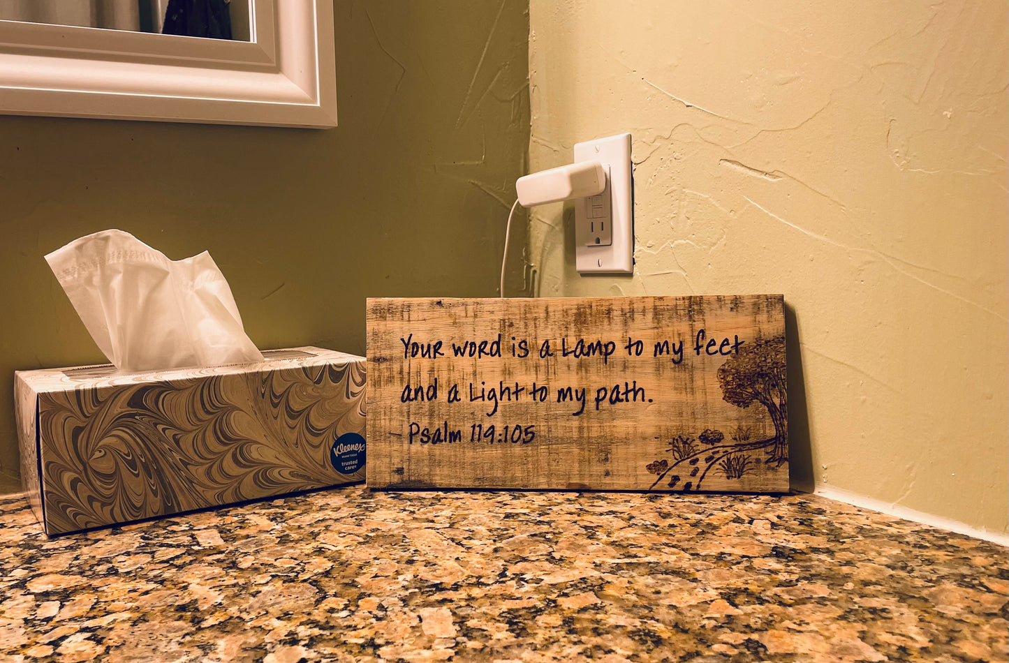 Psalm 119:105 "You word is a lamp to my feet..." Wood Burned Scripture